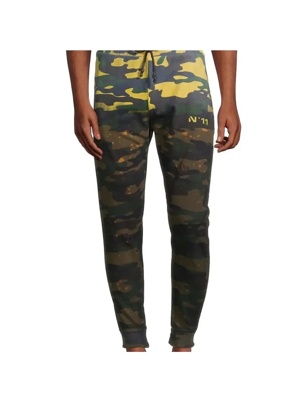 Eleven Paris Men's Acid Green‎ Camo Distressed Jogger Pants Size M